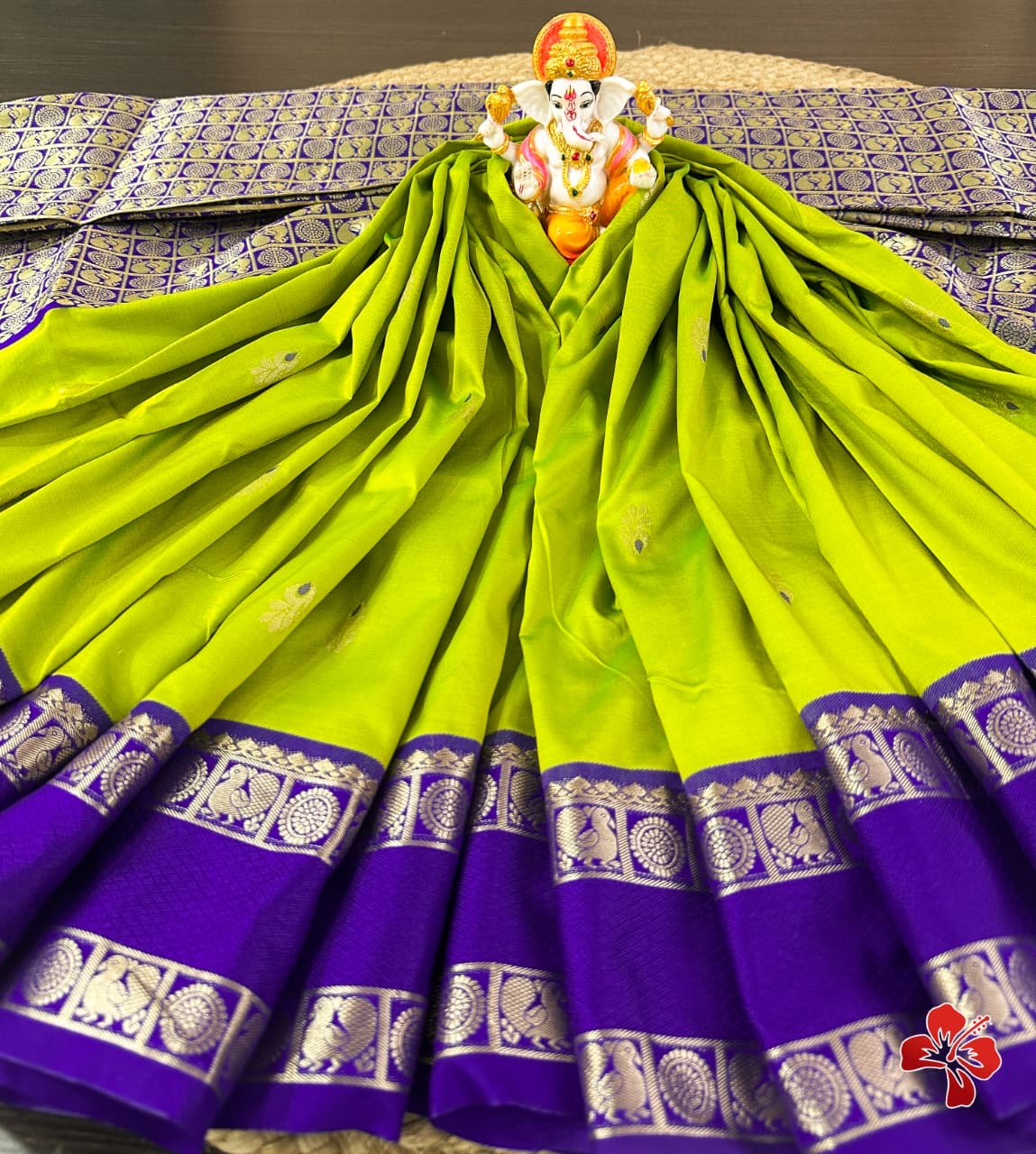 Beautiful semi kanjivaram soft silk saree - green purple