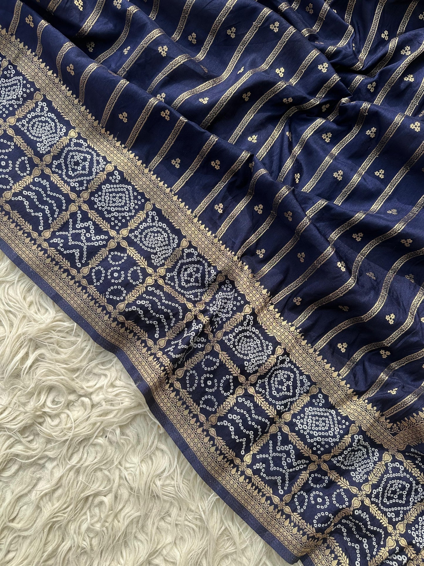 Banarasi semi Katan georgette saree with bandhini prints