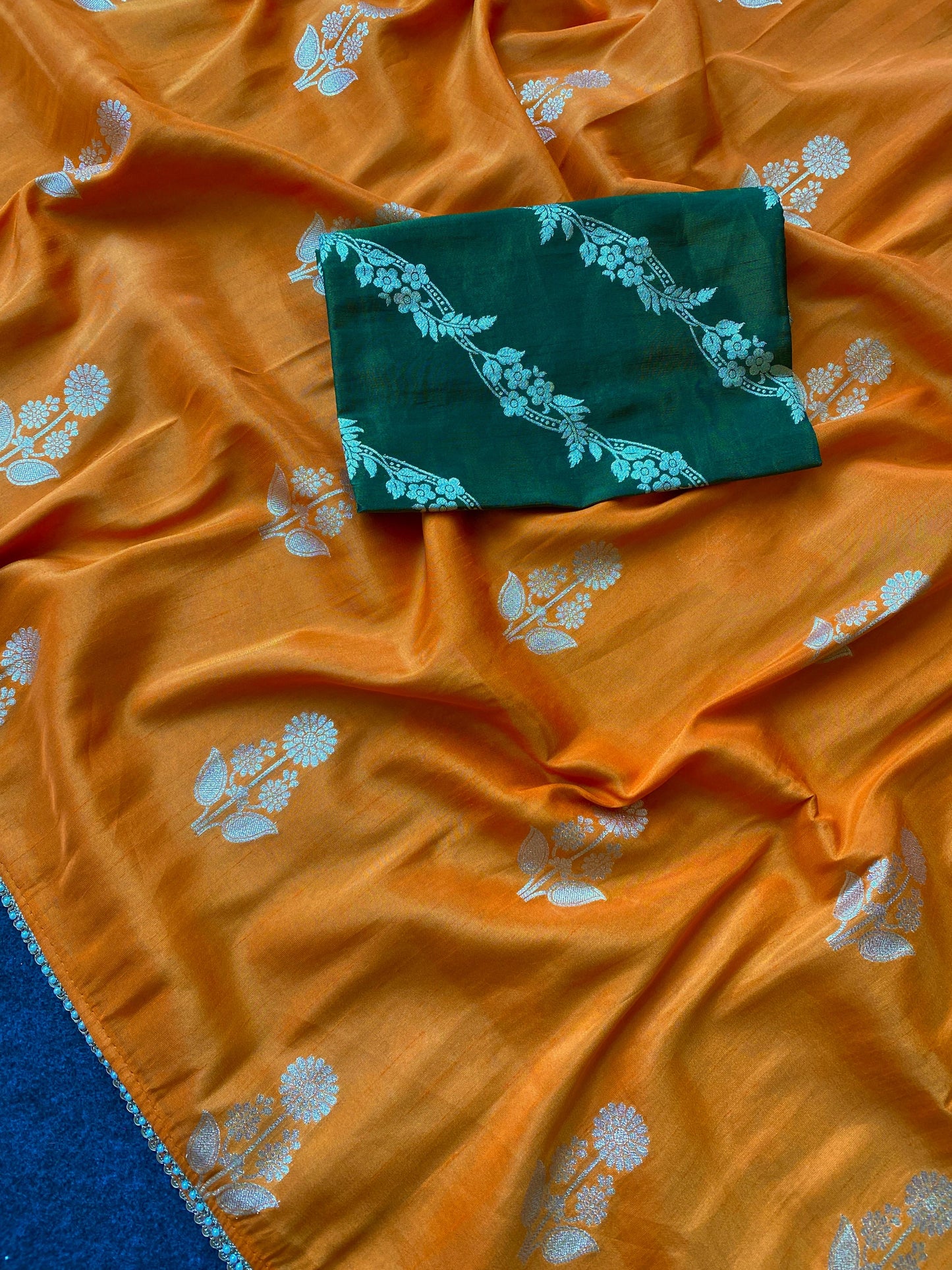 Premium Pure viscous dola silk saree with contrast blouse