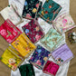 Floral chinon saree with beautiful pearl work border