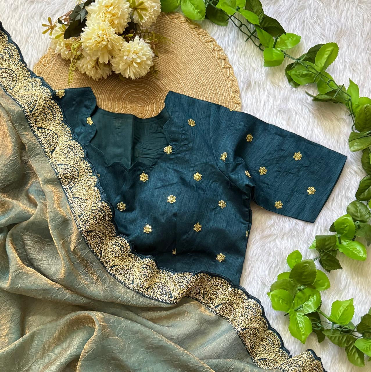Space silk saree with lace border