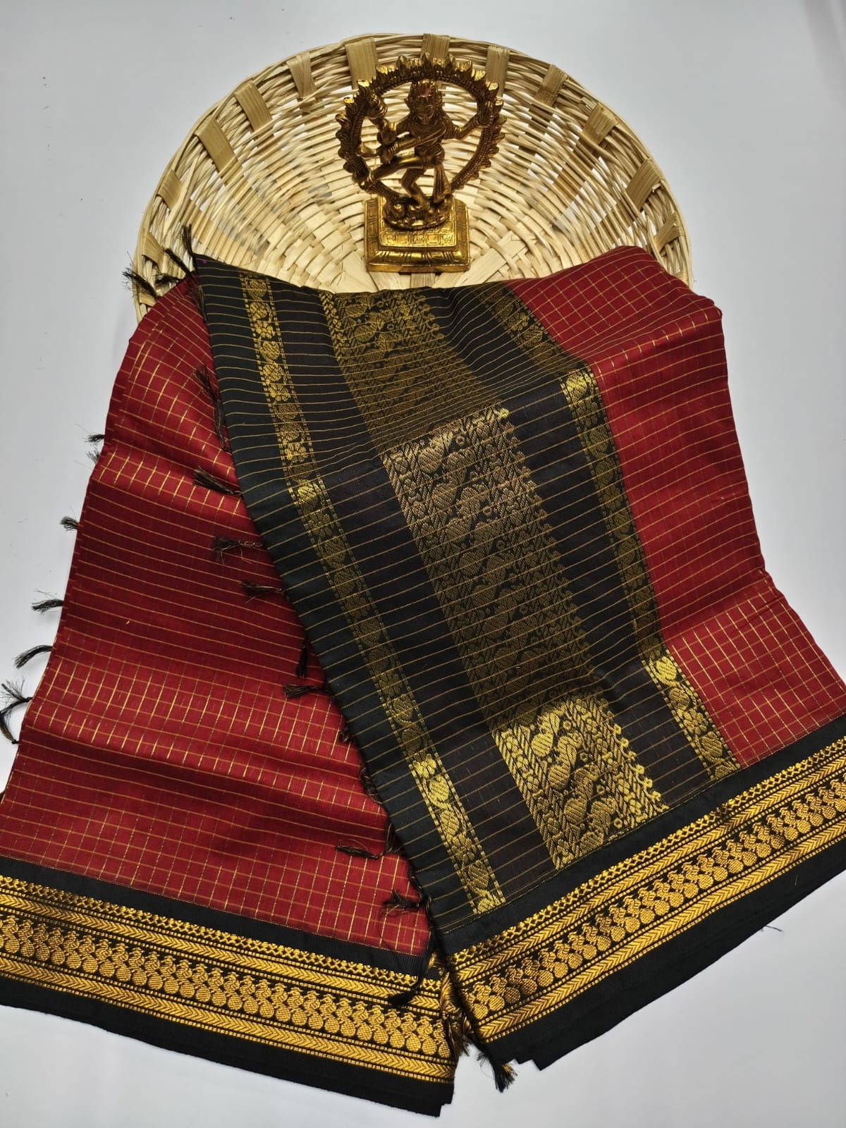 Premium silk cotton sarees with zari checks and contrast border