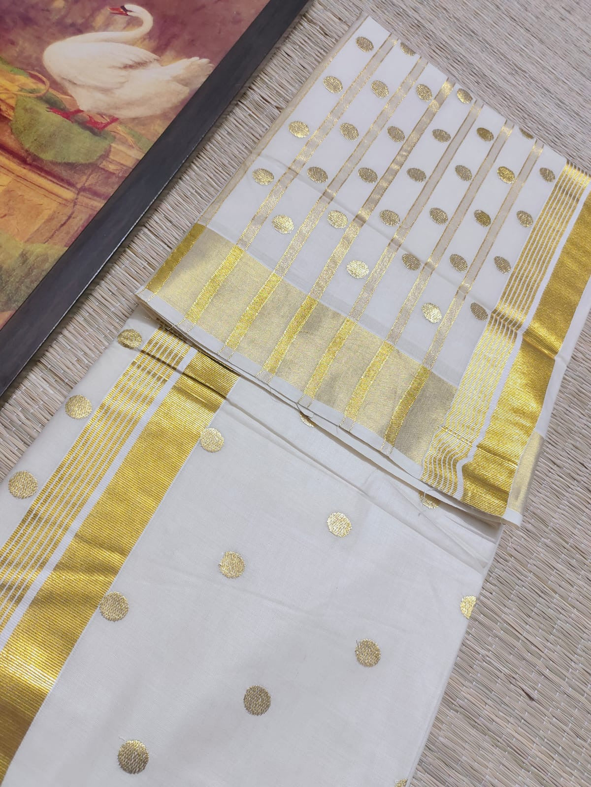 Premium Cotton Polka Embroidered Saree