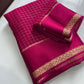 Beautiful viscous georgette saree with checks body and running blouse