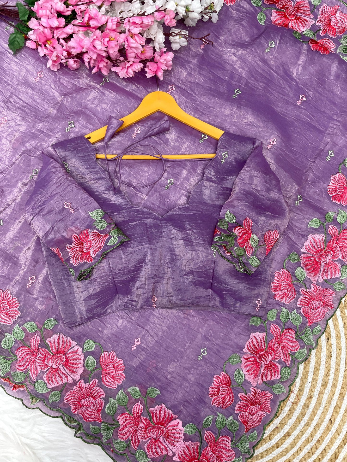 Premium crush embroidered saree with unstitched blouse