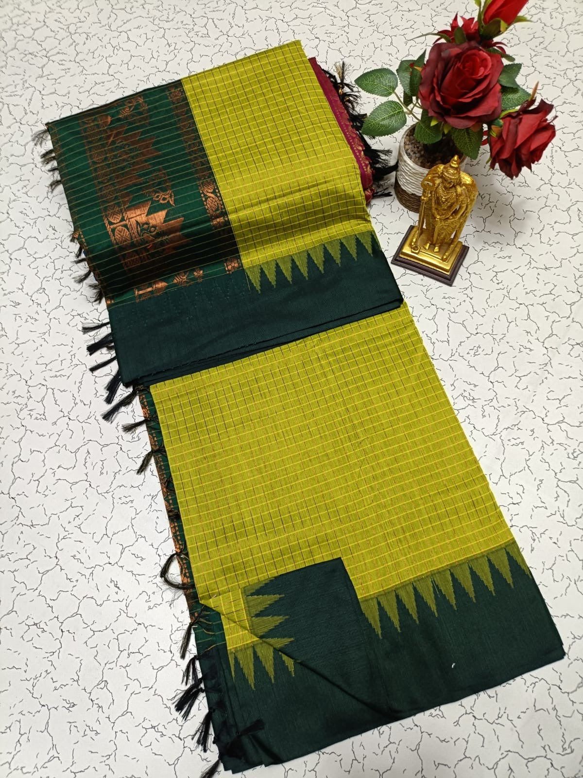 Gorgeous checked silk cotton sarees with solid temple border