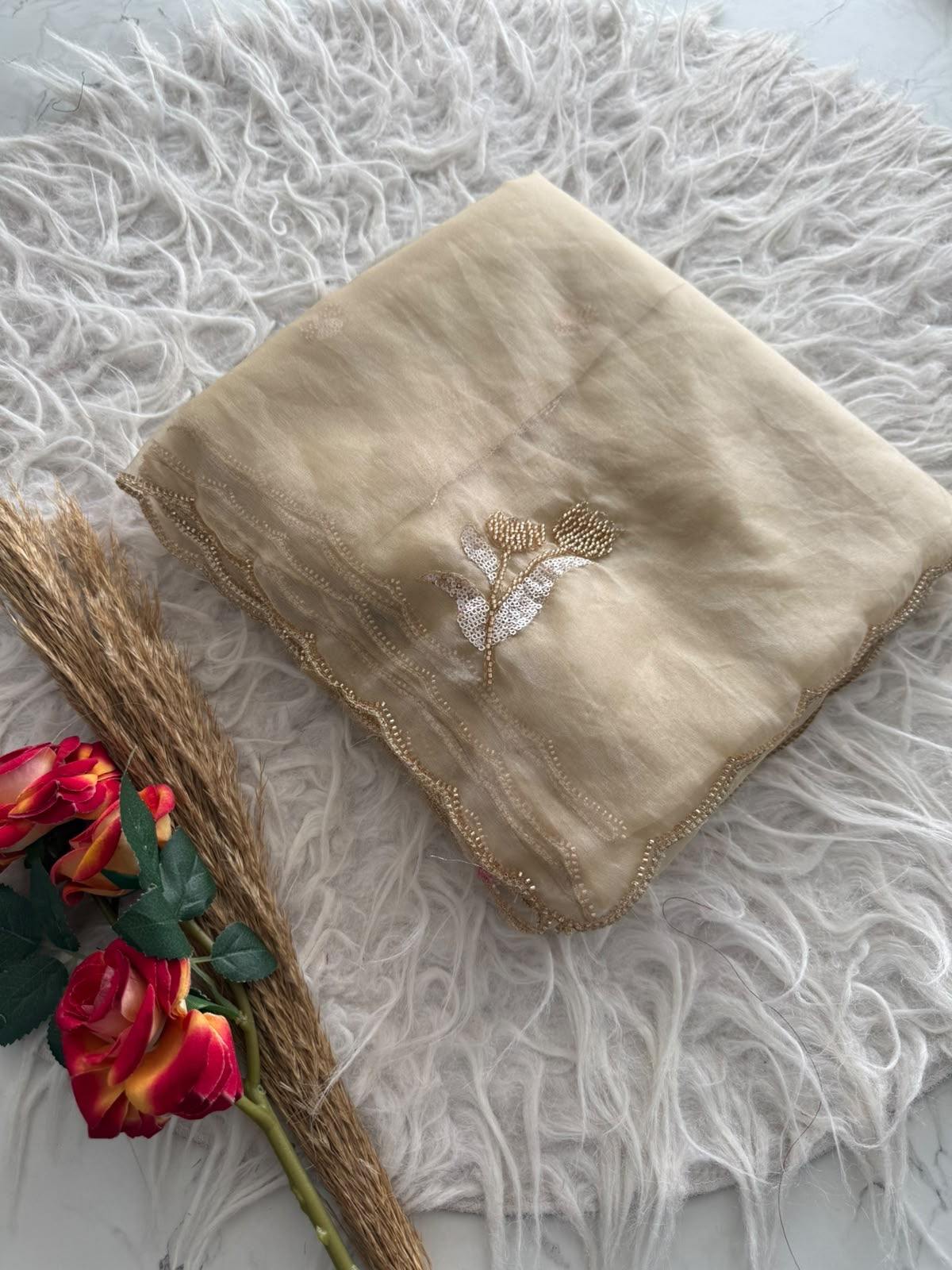 Premium semi tissue organza saree with beautiful cutdana work