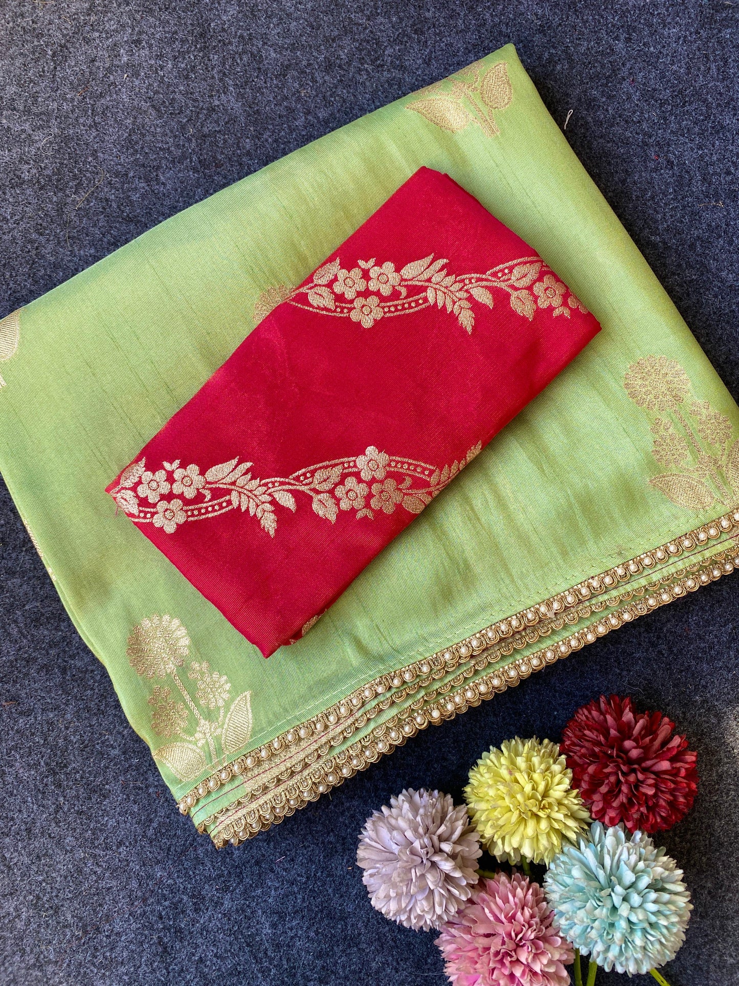 Premium Pure viscous dola silk saree with contrast blouse