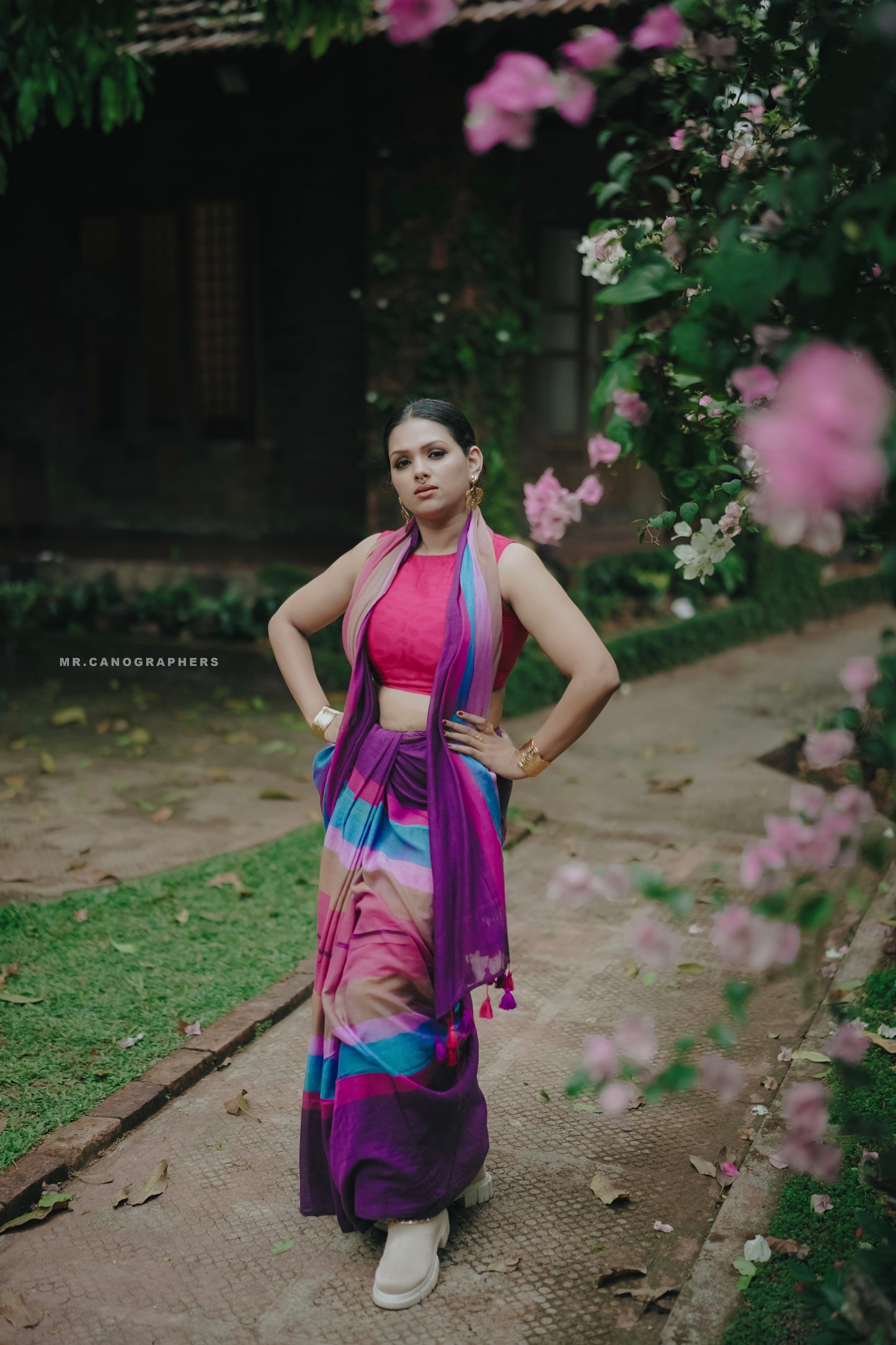 Mul Cotton saree with tassels - PP