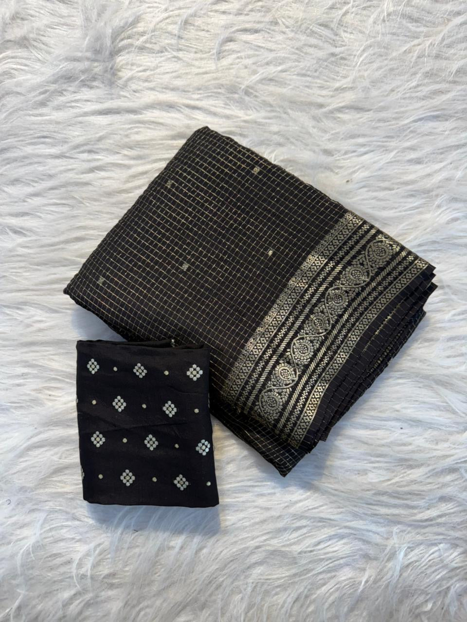 Beautiful russian viscous silk saree with checks
