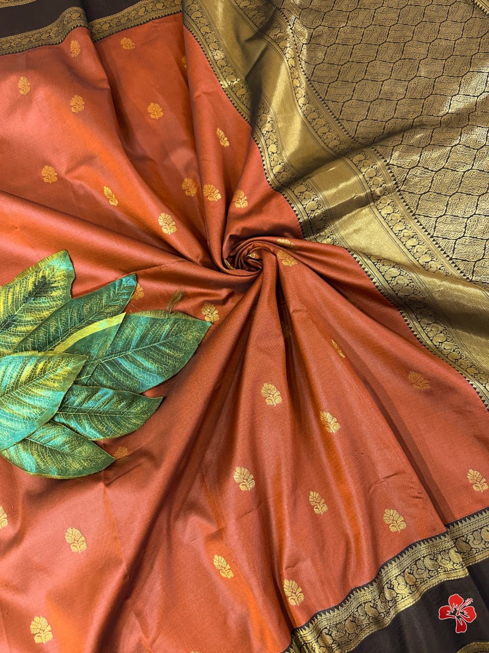 Beautiful rust orange semi silk saree