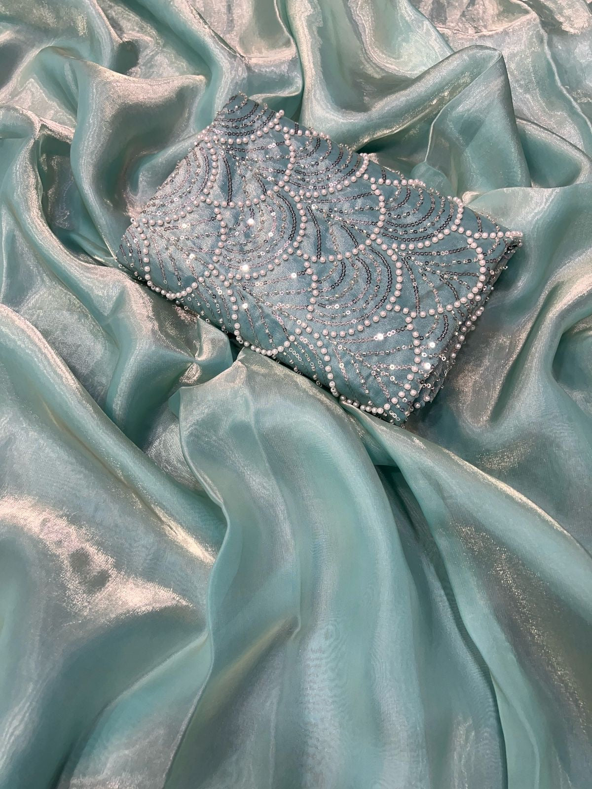 Space silk saree with handwork blouse