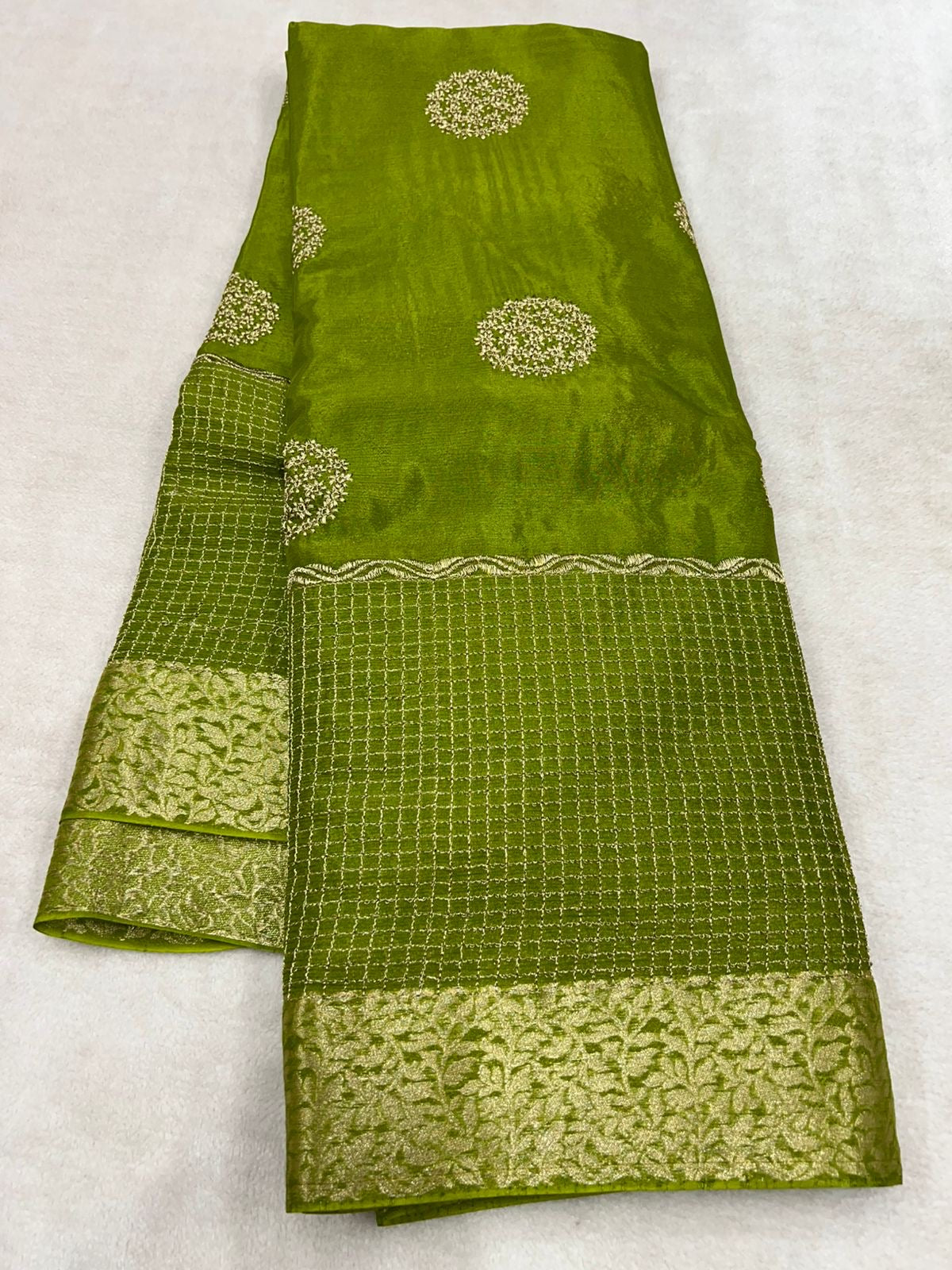 Diwali collections! Pure chinon silk saree with daman work!