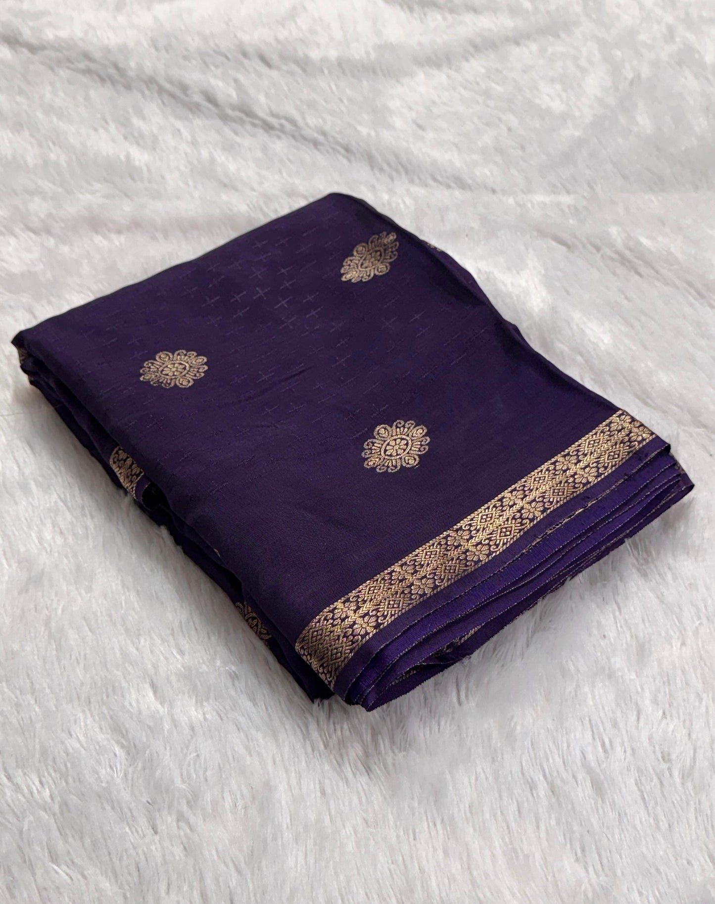 Beautiful viscous russian silk saree with self design and small zari border - mandala design