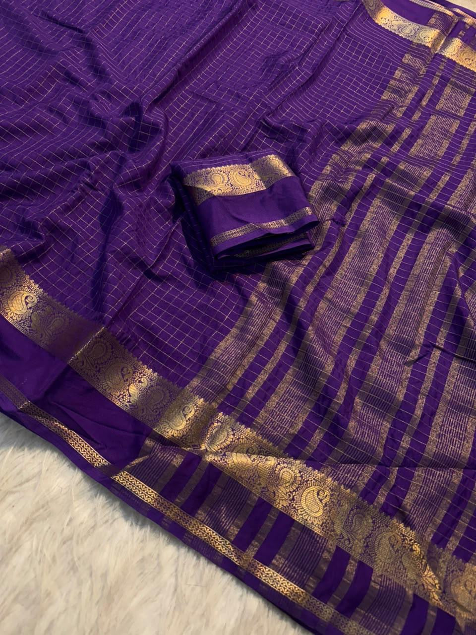 Beautiful viscous saree with checks all over and chit pallu