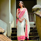 Soft mul cotton saree with beautiful pink zari border