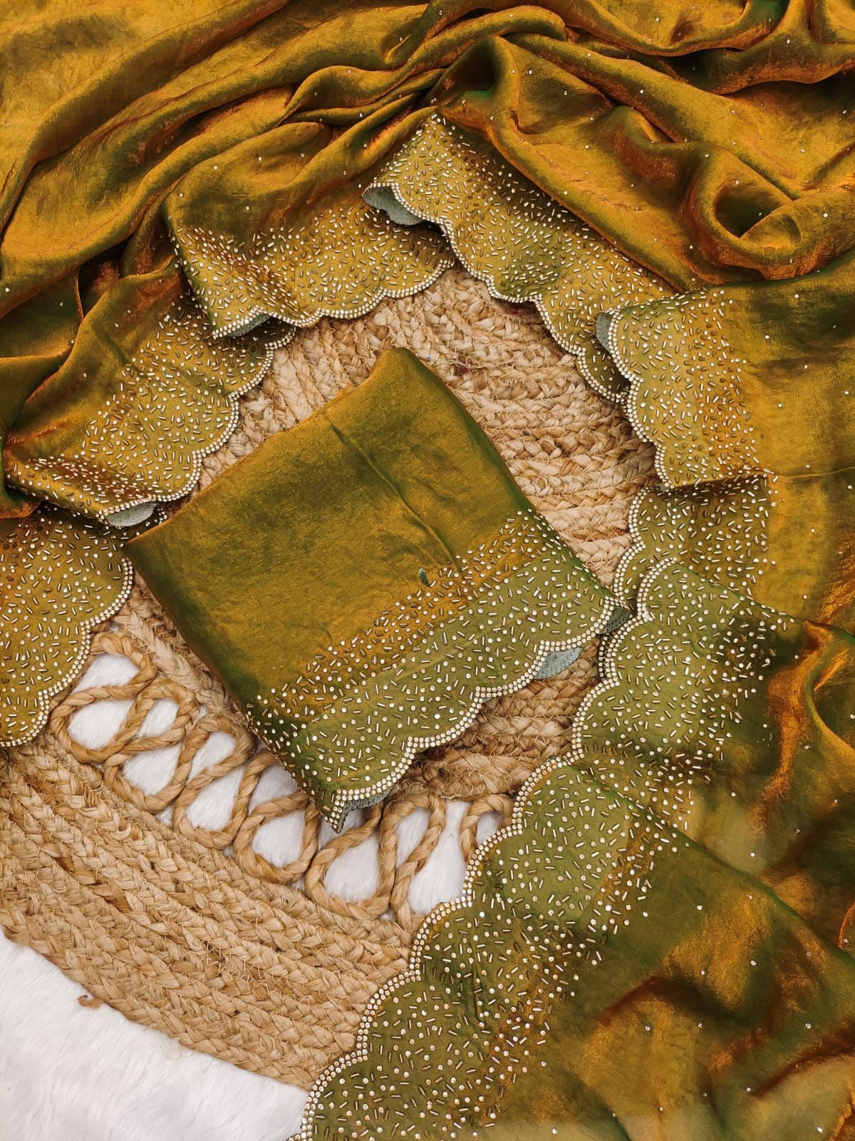 Premium space silk saree with cutdana work