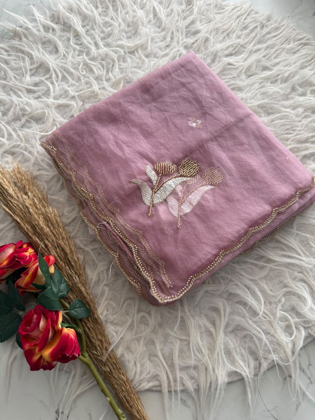 Premium semi tissue organza saree with beautiful cutdana work