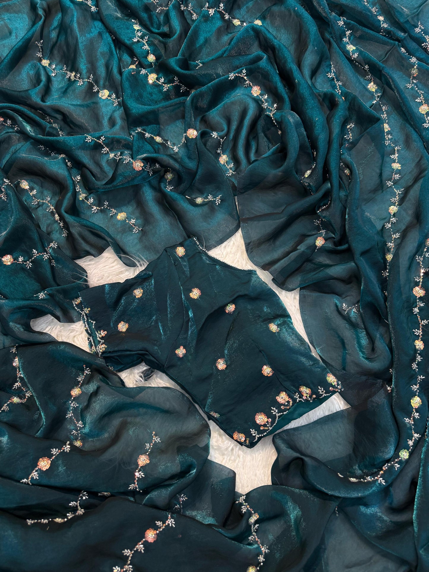 Soft Fendy satin organza silk saree