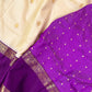 Beautiful semi kanjivaram soft silk woven saree - offwhite purple
