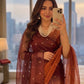 Ombré shaded fendi satin shimmer saree with sequins embroidery
