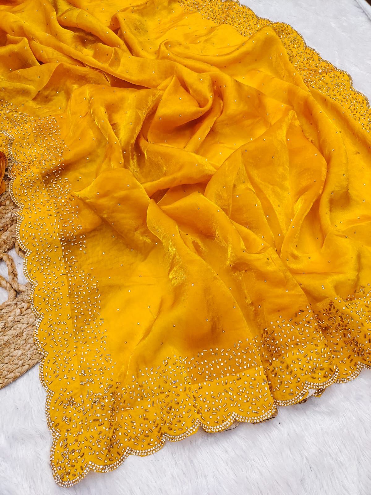 Premium space silk saree with cutdana work