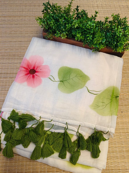 Pure mul cotton handpainted saree - Morning Glory