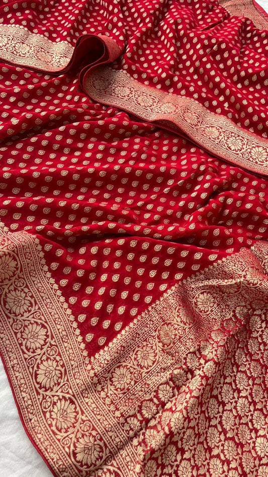 Pure khaddi Georgette With Banarasi Zari Weaving