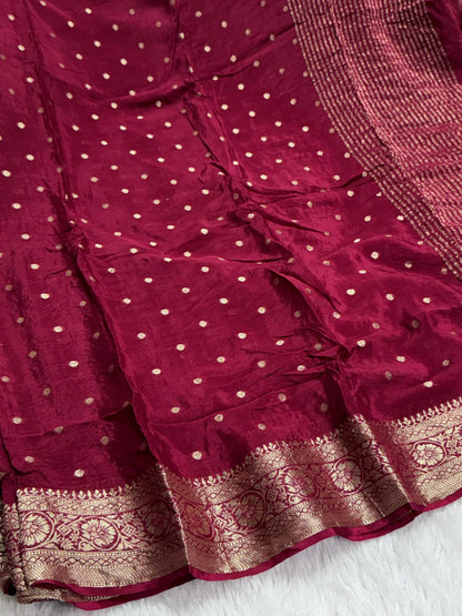 Beautiful zari buttas viscous chinon saree