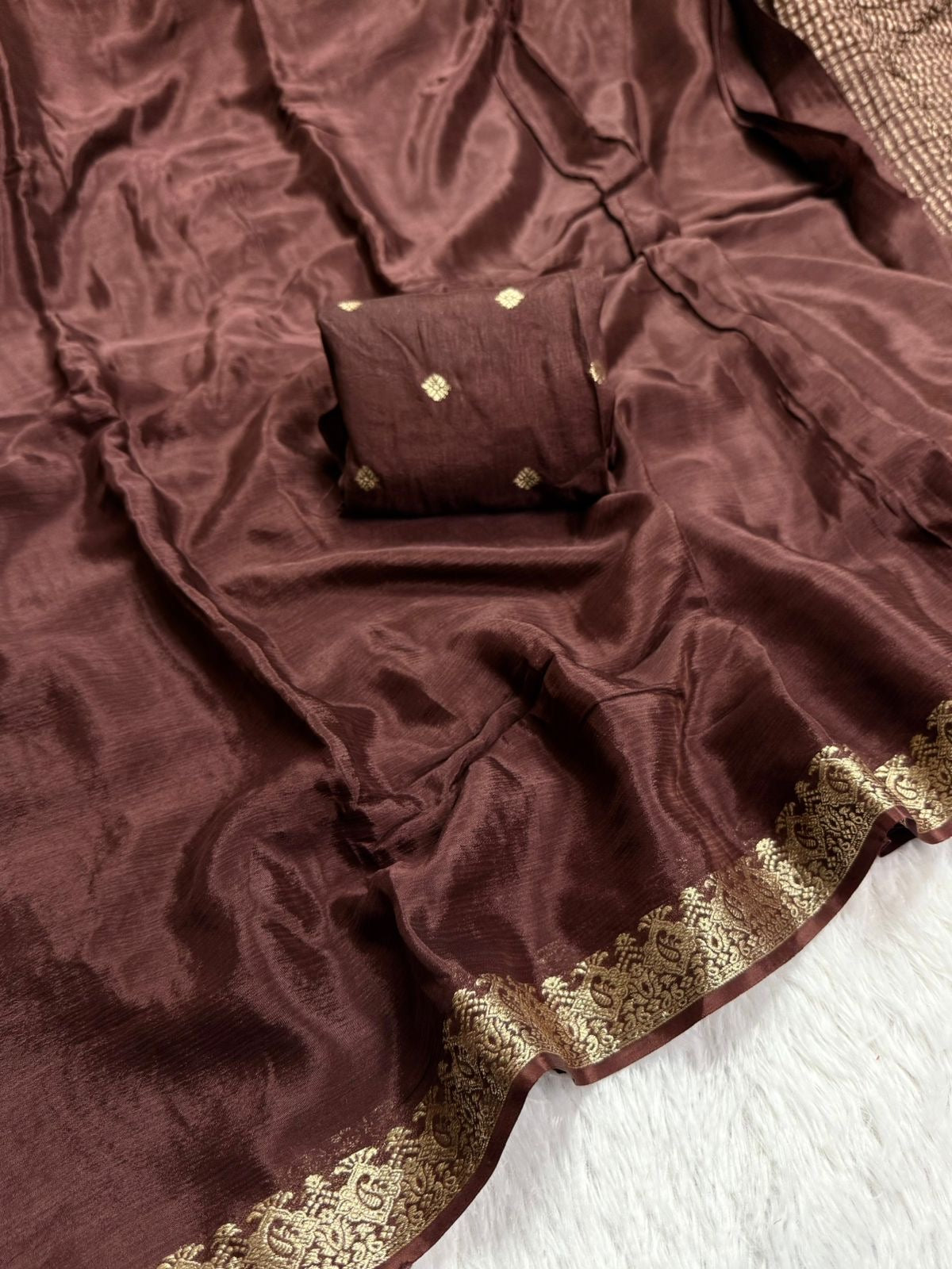 Beautiful viscous chinon saree with zari weaving border and viscous butta blouse