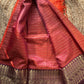 Beautiful semi Banarasi katan silk saree with checks in orange and brown combo