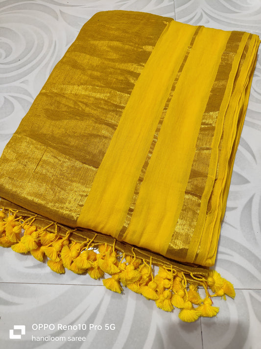 Mul tissue saree with zari border