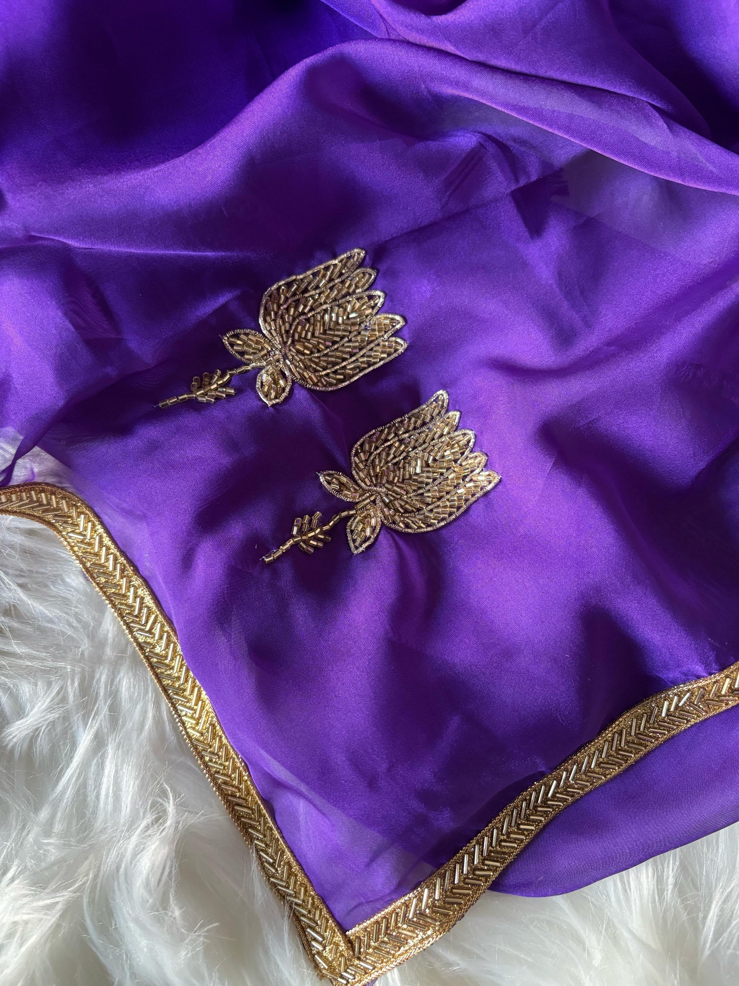 Mrunal Thakur inspired purple handwork organza saree