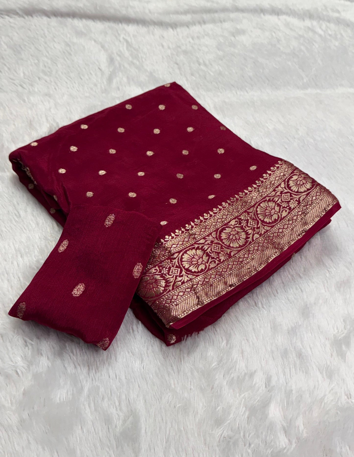 Beautiful zari buttas viscous chinon saree