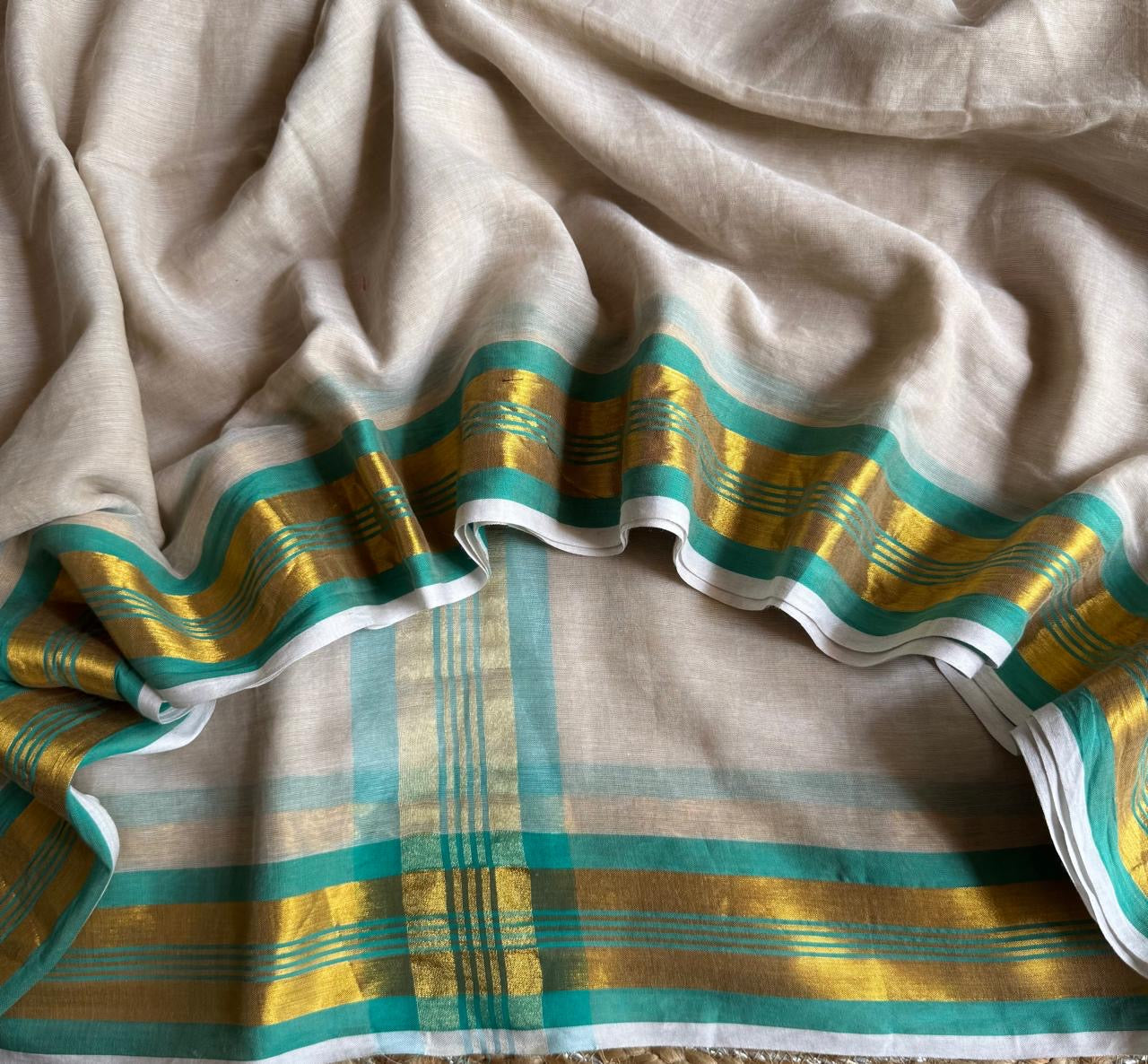 Soft Mul cotton saree - Teal