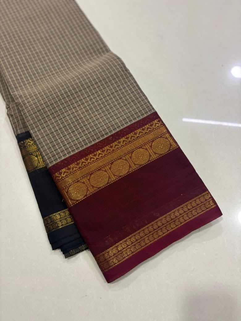 Pure kanchi cotton saree with red and black border