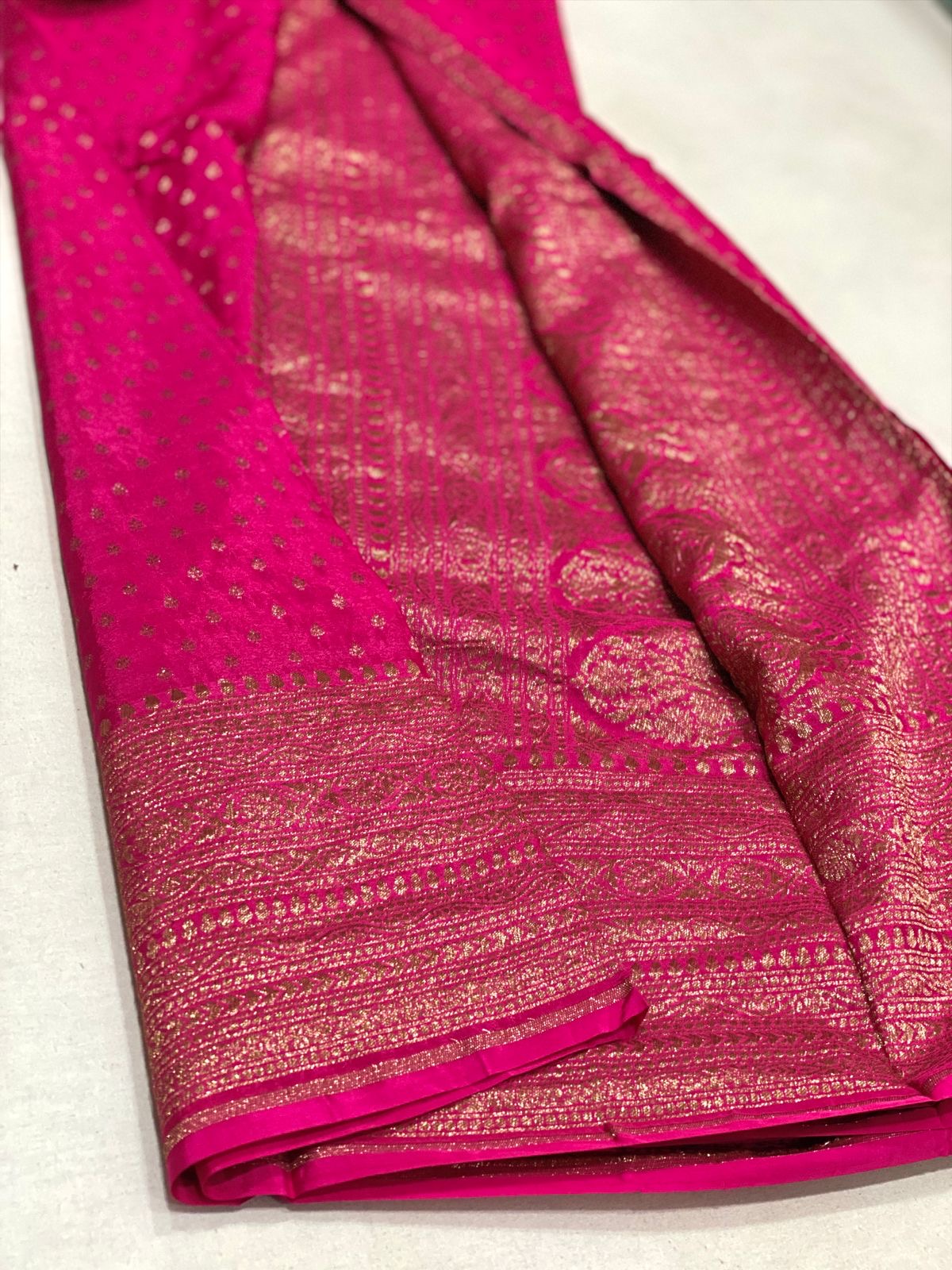 Pure handloom crepe chiffon saree with Banarasi weavings - big border