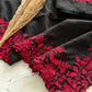 Soft tabby organza saree with red thread embroidered scallop border