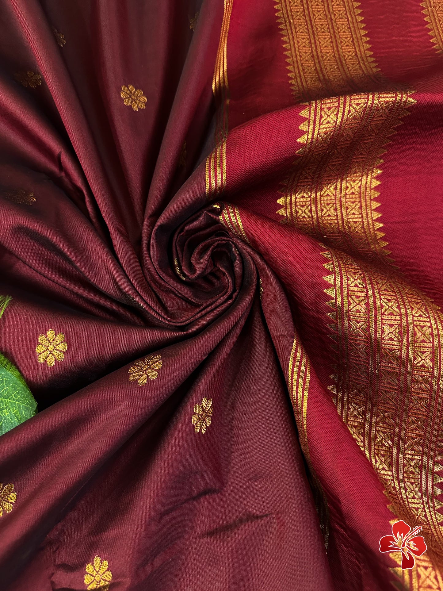 Soft semi silk saree with chakra buttis - maroon