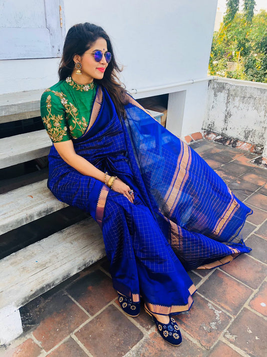 Beautiful Mangalagiri Silk cotton saree with zari checks