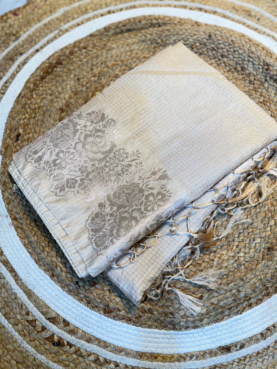 Semi katan sarees with zari checks