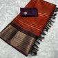 Beautiful semi dola silk saree in rust orange and brown