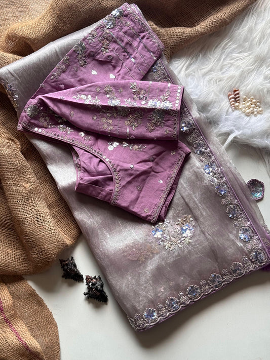 Premium organza saree with multi color sequins work