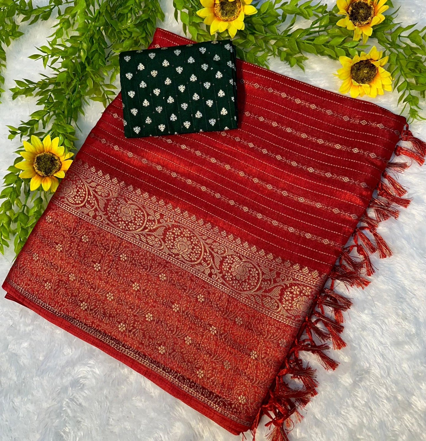 Beautiful semi dola silk sarees with zari lines