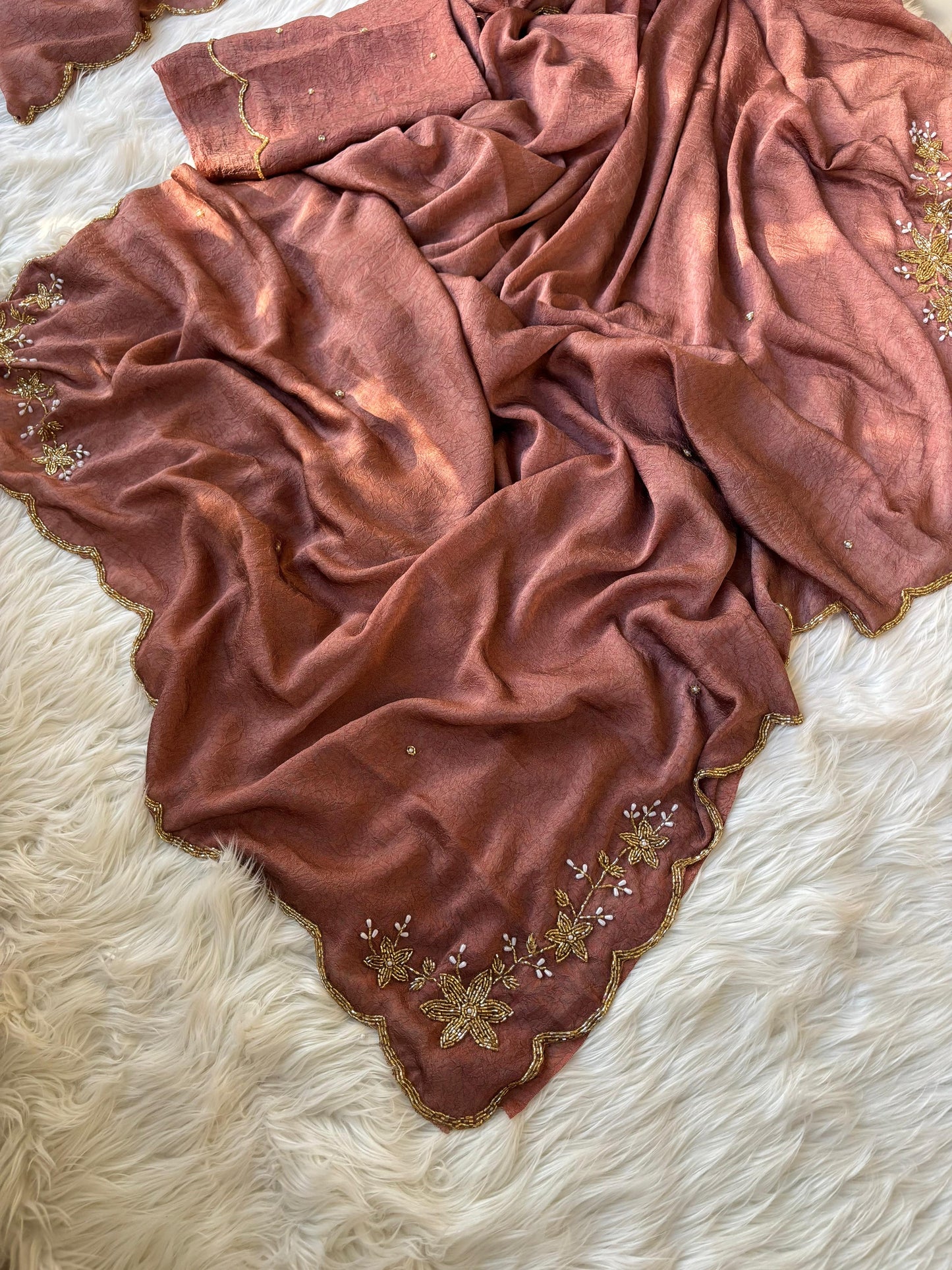 Soft crush rangoli saree with beautiful handwork on border and pallu