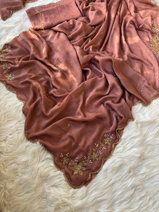 Soft crush rangoli saree with beautiful handwork on border and pallu