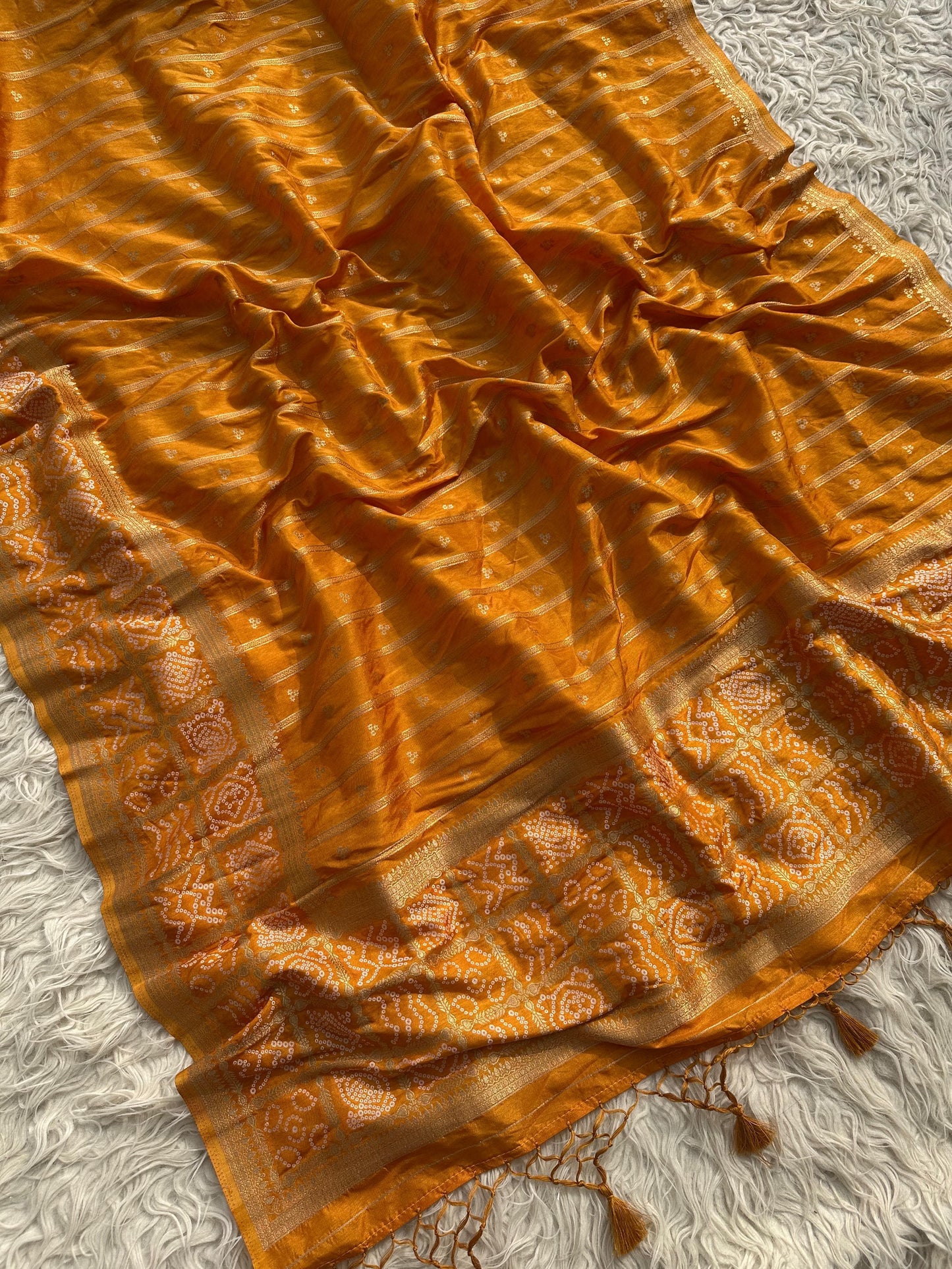 Banarasi semi Katan georgette saree with bandhini prints