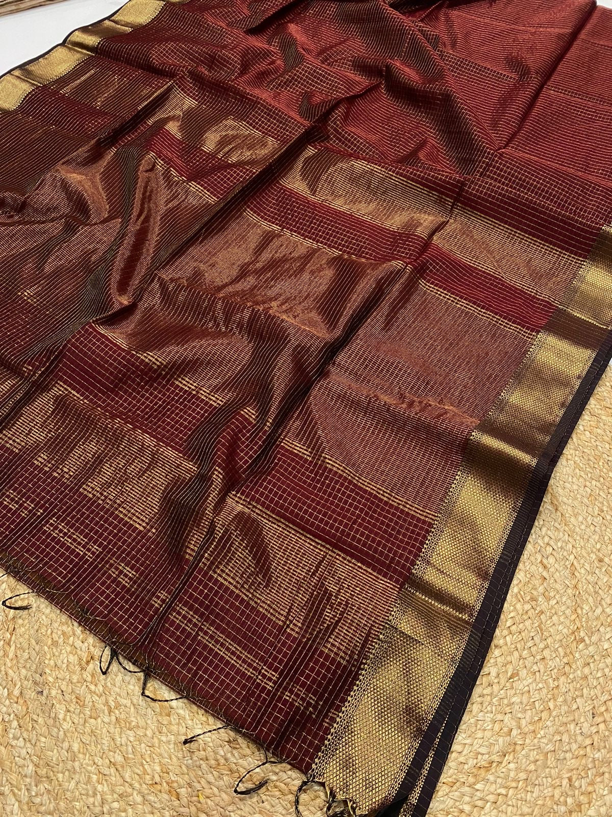 Pure Maheshwari handloom checks saree