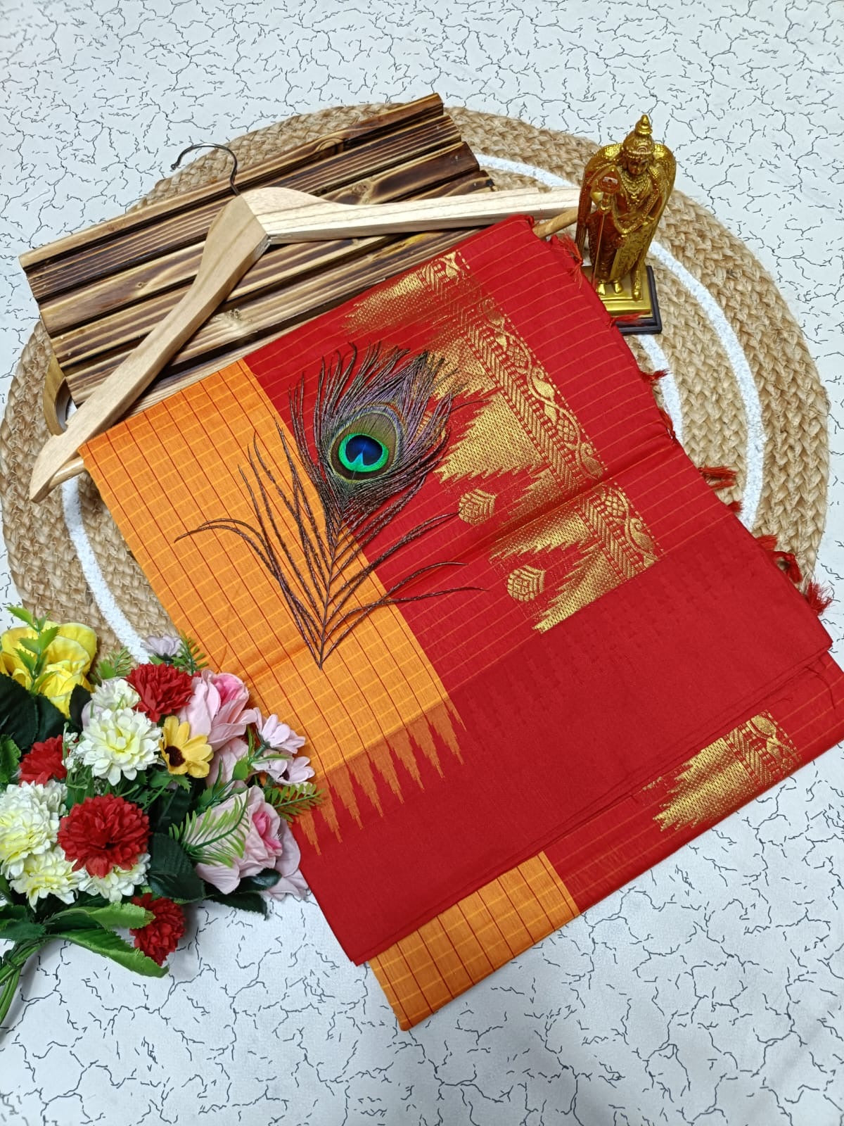 Gorgeous checked silk cotton sarees with solid temple border
