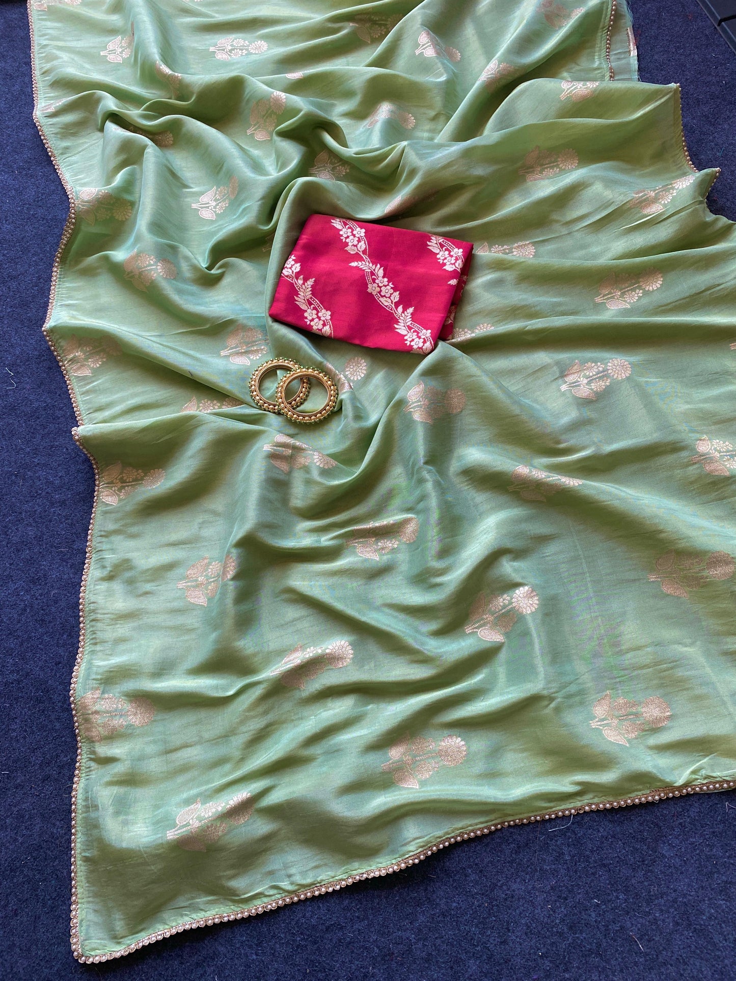 Premium Pure viscous dola silk saree with contrast blouse